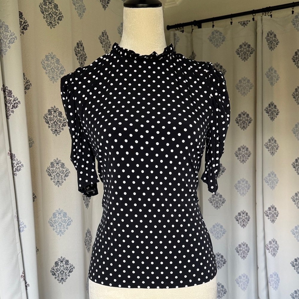CeCe Black and White Polka Dot Blouse